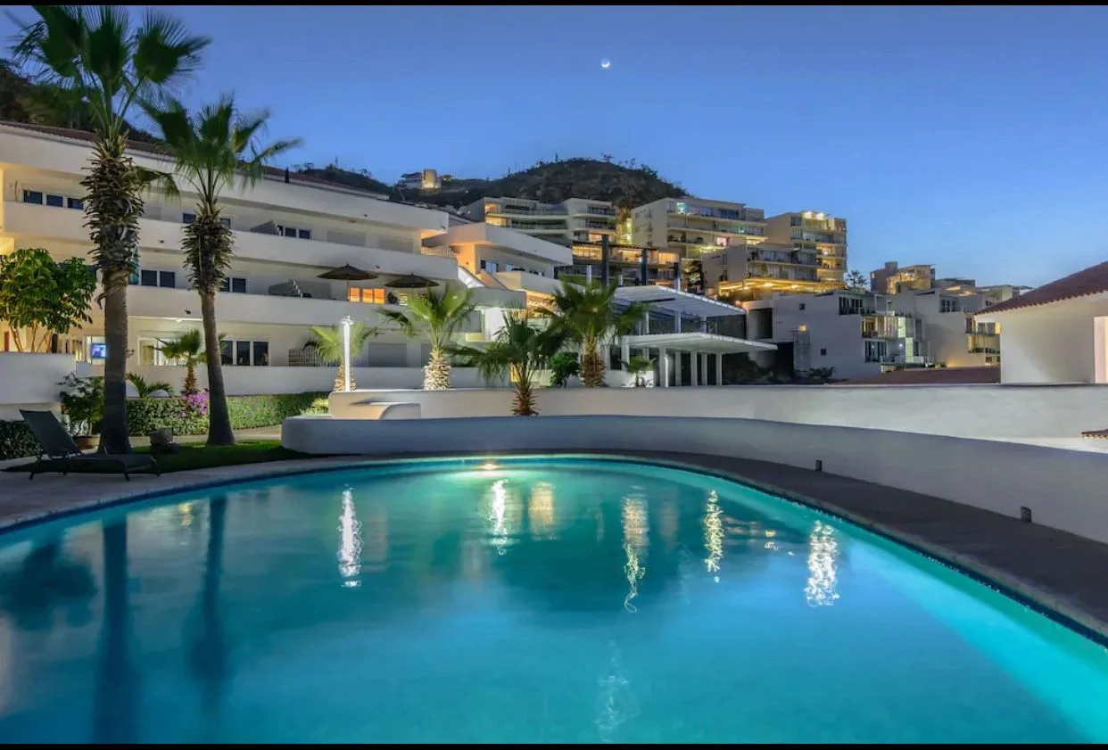 Pool and condominium buildings at Portofino in Pedregal, Cabo San Lucas